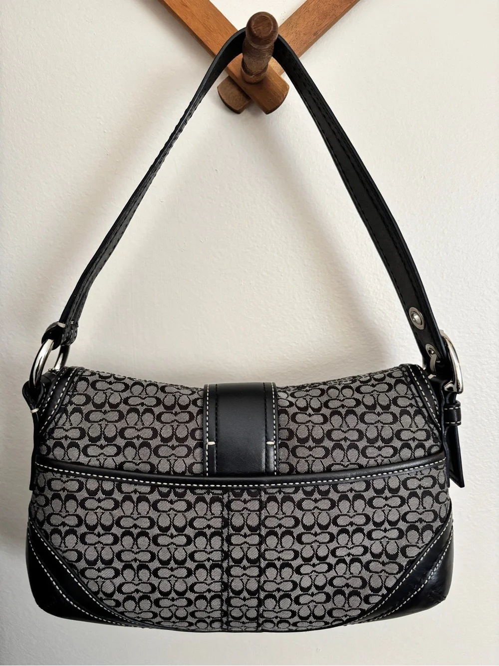 Coach Vintage Black Signature SoHo Bag with Silver Buckle